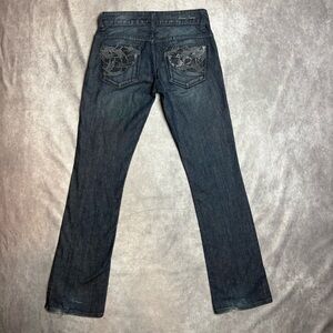 GUESS Women's Low Cut Bootcut Rhinestone Embellished Blue Jeans Size 27